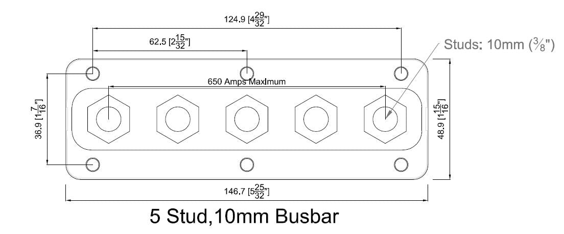 BEP Heavy Duty Buss Bar 5 3/8" Studs 650 Amp